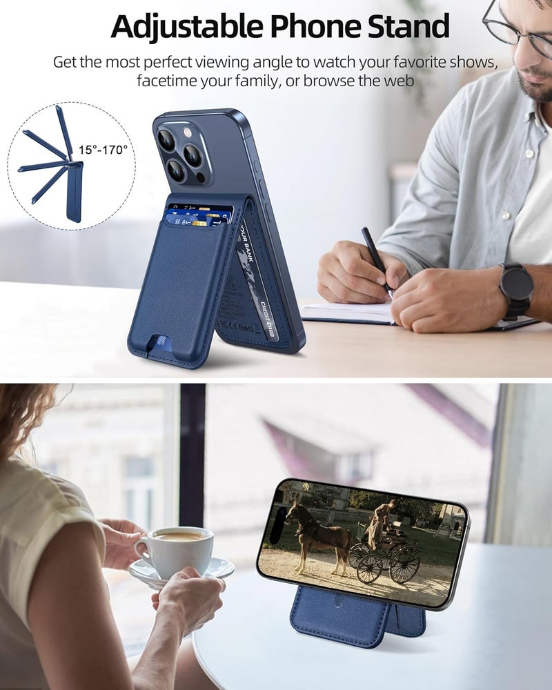 ExtreLife for Magsafe Wallet, Works with Apple Find My, Strongest Magnetic Wallet for iPhone 17/16/15/14/13/12 Series, Adjustable Stand, WalletTracker, 6 Cards Holder, Vegan Leather, Blue - Image 5